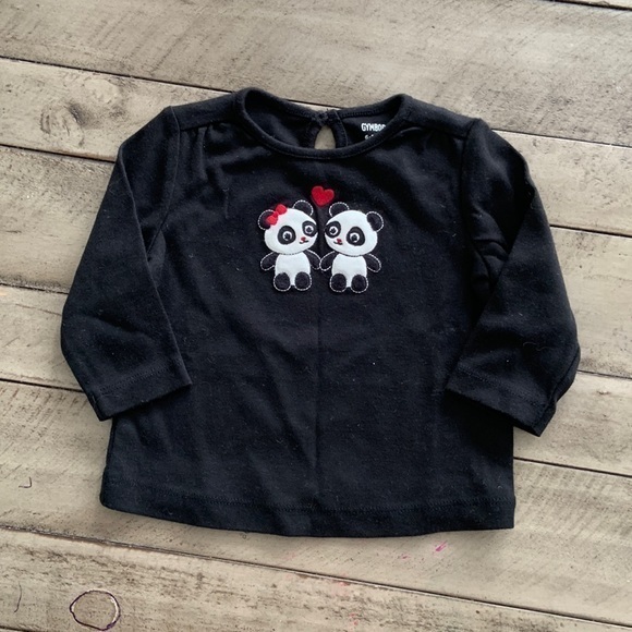 Gymboree Holiday Panda Tee Top T-Shirt Black 6 12 months NWOT - Picture 1 of 4